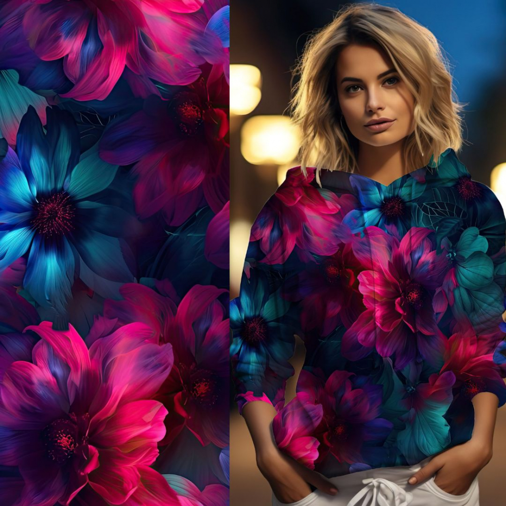 Bio Viskosejersey mit Überbreite (Stoffbreite ca. 170 cm):  Amidst Flowers - von Graustufen-Stoffe